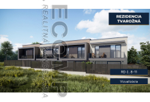 Vizualizácia projektu alebo skupiny domov, nie fotografia aktuálneho stavu.