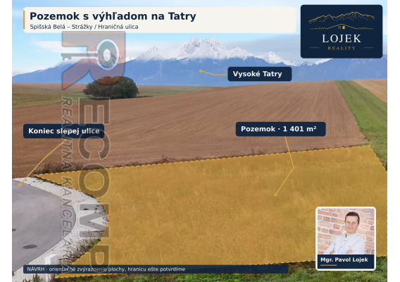 Obrázok pre Pozemok s naj výhľadom, min. 600 m² v novej lokalite – Spišská Belá, časť Strážky
